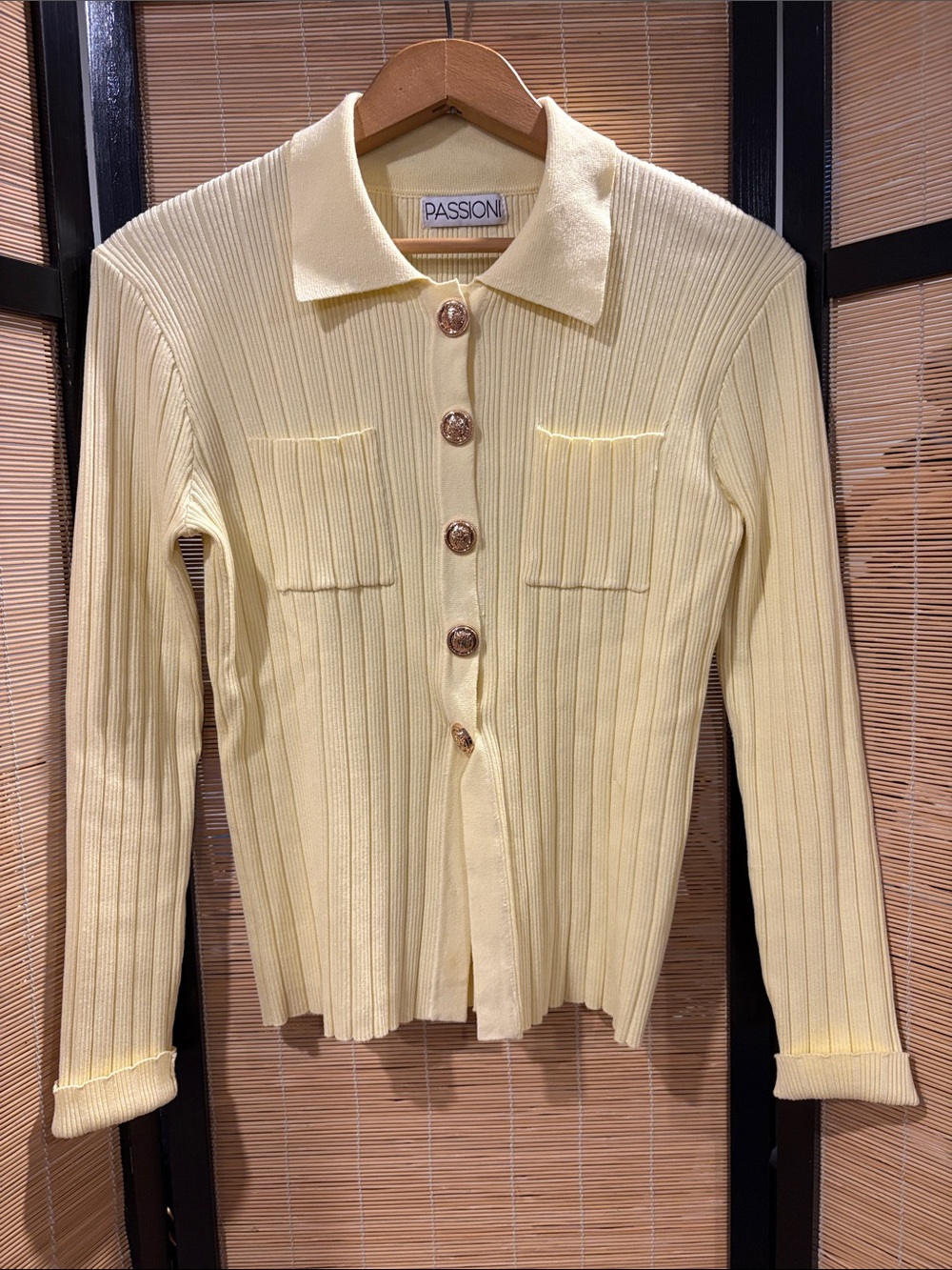 PASSION Pale Yellow Ribbed Button-Down Top